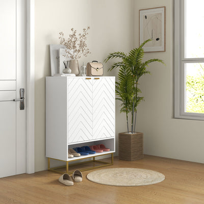 Shoe Storage Cabinet with Adjustable Shelves and Ventilation Holds 12 Pairs White