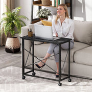 Black 80cm Folding Desk on Wheels for Home Office or Study Space Saving Design