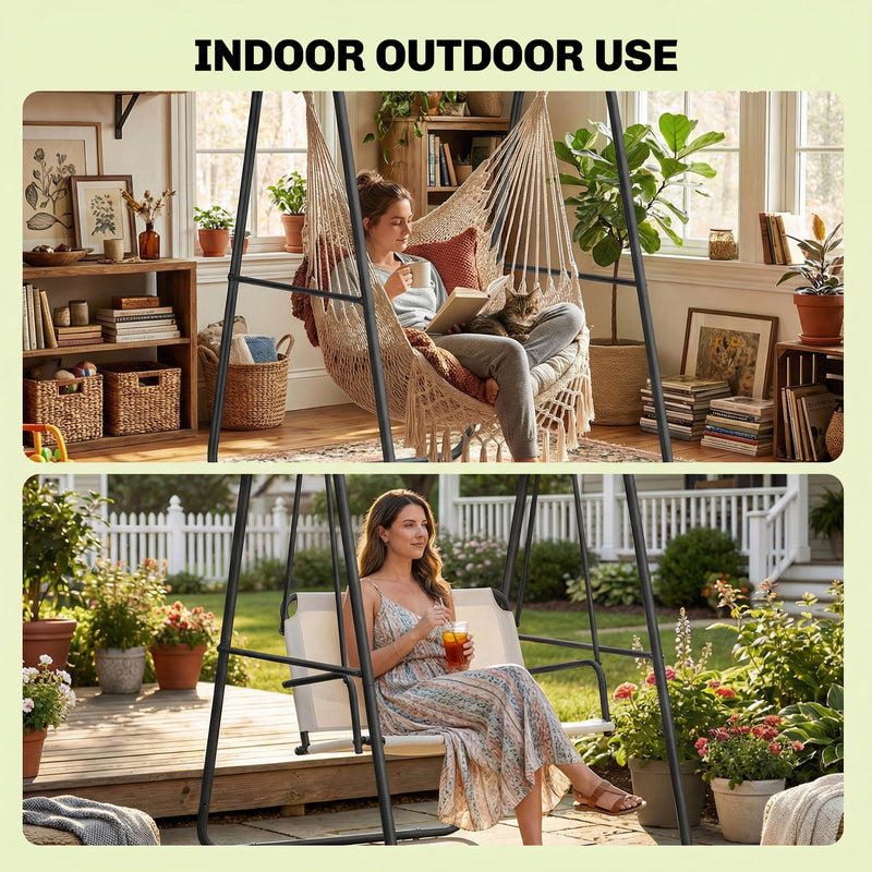 Hammock Chair Stand for Indoor or Outdoor Relaxation with Weather Resistant Steel Frame Black AOSOM