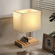 Modern Bedside Table Lamp with USB Charging Ports and Phone Stands for Bedroom White AOSOM
