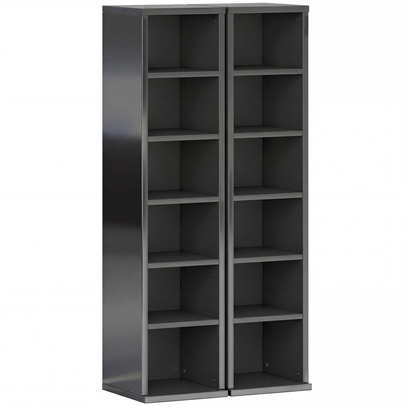 CD and Media Storage Shelves Set of 2 with Adjustable Compartments High Gloss Black AOSOM