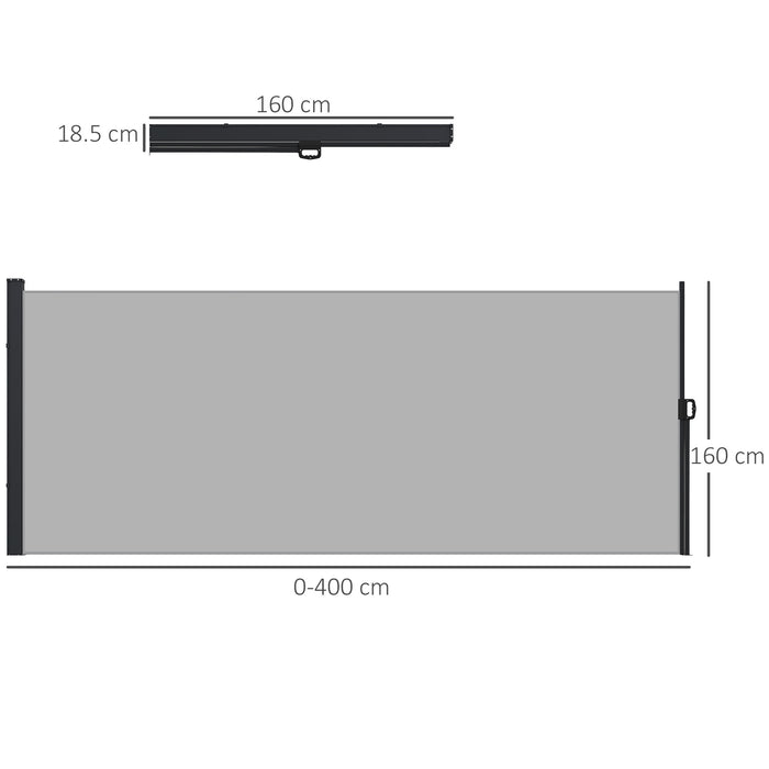 Light Grey 400 x 160cm Retractable Side Awning Privacy Screen for Garden or Patio by Outsunny