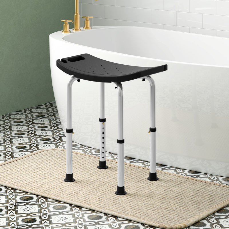 Height Adjustable Shower Stool With Non Slip Feet For Elderly And Disabled Use, Black