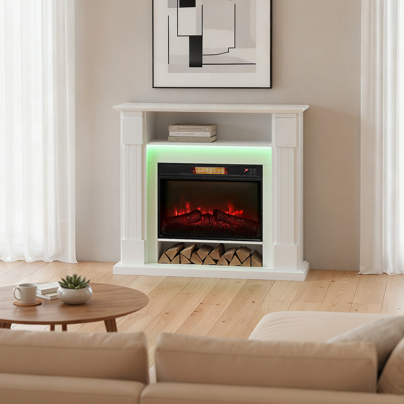 Electric Fireplace Heater with LED Mantel Adjustable Temperature Range Ideal for Homes White