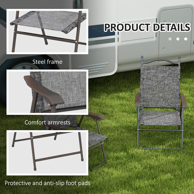 Set of 2 Folding Garden Chairs with Breathable Mesh Seats for Outdoor Use Grey AOSOM