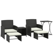 Rattan Lounger Garden Furniture Set 6 Piece with Nesting Tables and Cushioned Seats Outsunny