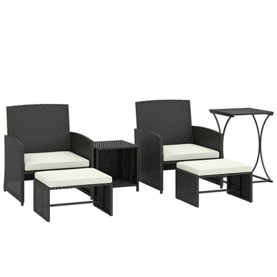 Rattan Lounger Garden Furniture Set 6 Piece with Nesting Tables and Cushioned Seats Outsunny