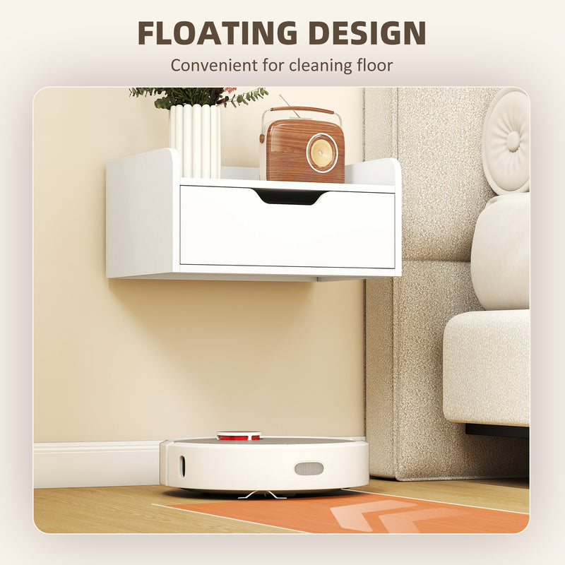 Floating Bedside Tables Set of 2 with Drawer and Shelf Space Saving Storage White AOSOM