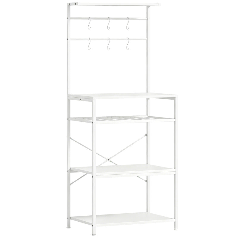 Kitchen Storage Shelf with Wine Rack and Hooks for Small Spaces White