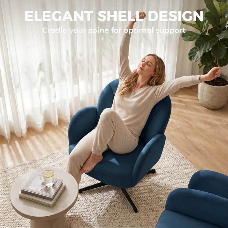 Accent Chair with Swivel Base and Supportive Shell Back for Bedroom Comfort Dark Blue Homcom