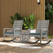Set of 2 Rattan Garden Rocking Chairs with Cushions and Armrests for Patio Use, Light Grey