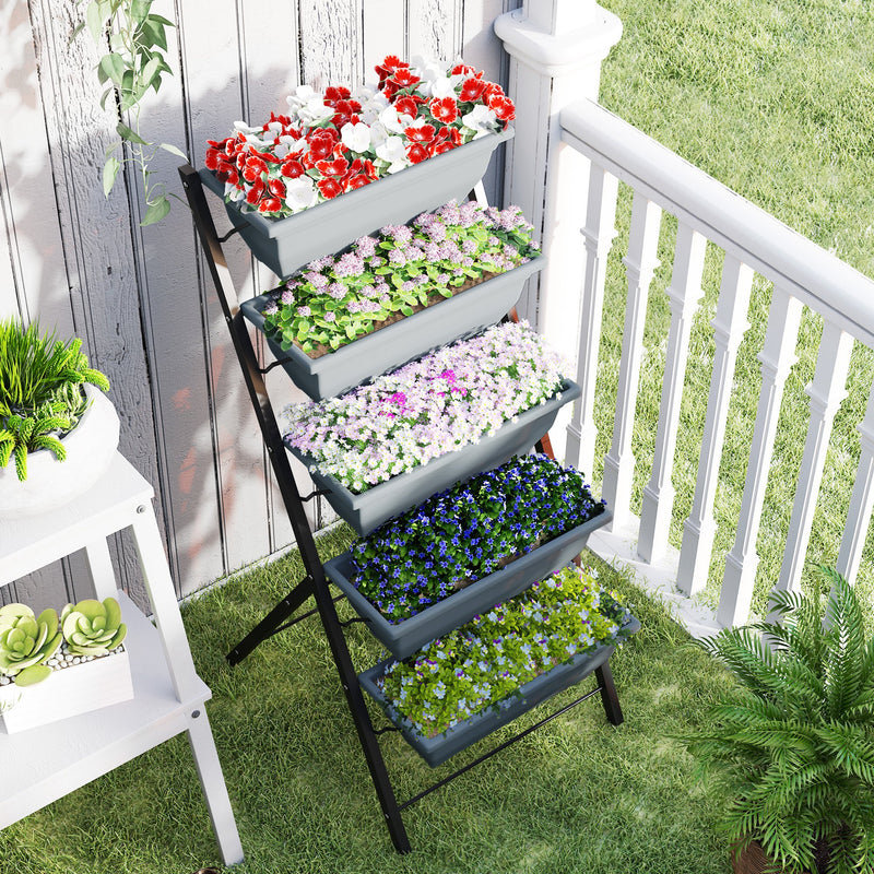 5 Tier Vertical Raised Garden Bed With Removable Planter Boxes For Outdoor Use Grey