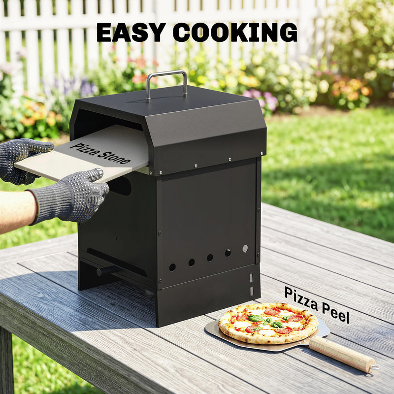 Outdoor Pizza Oven and Charcoal Grill for Stone Baked Pizza and Smoky Barbecue Black Outsunny