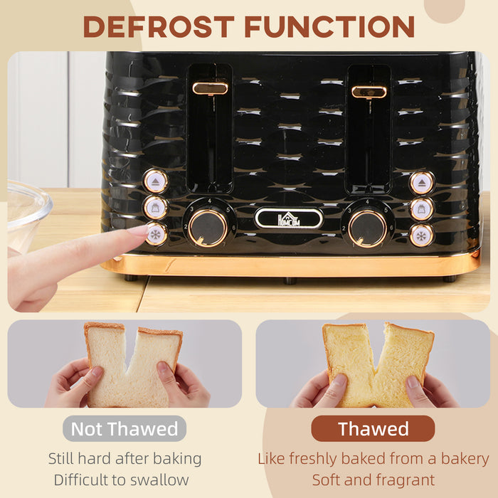 Black Four Slice Rippled Toaster with Adjustable Browning Control by HOMCOM