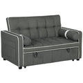Charcoal grey 2-seater sofa bed with tufted cushions and white piping detail