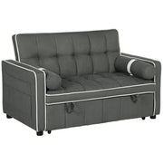 Charcoal grey 2-seater sofa bed with tufted cushions and white piping detail