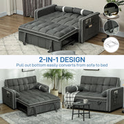 2-in-1 design shown pulling out from sofa to bed with side pocket and frame close-ups