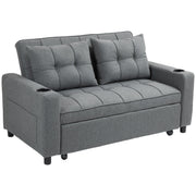 Homcom charcoal grey two seater pull-out sofa bed, studio shot with pillows