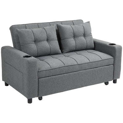 Homcom charcoal grey two seater pull-out sofa bed, studio shot with pillows