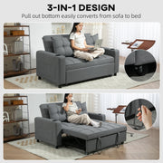 Two-step montage showing the pull-out mechanism converting sofa to bed