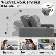 Three-level adjustable backrest diagram with reading, lounging and sleeping icons