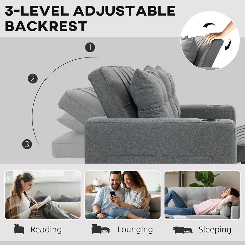 Three-level adjustable backrest diagram with reading, lounging and sleeping icons