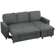 Charcoal grey L-shaped sofa bed with the chaise partly pulled out into a bed