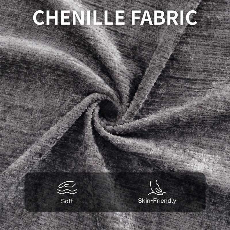 Close-up of soft dark grey chenille fabric used on the lazy chair