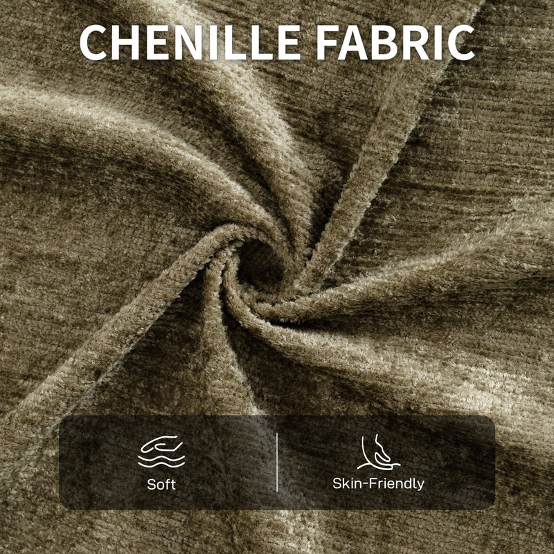 Close-up of soft dark green chenille fabric used on the lazy chair