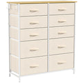 Homcom 10 drawer beige fabric chest of drawers, angled view