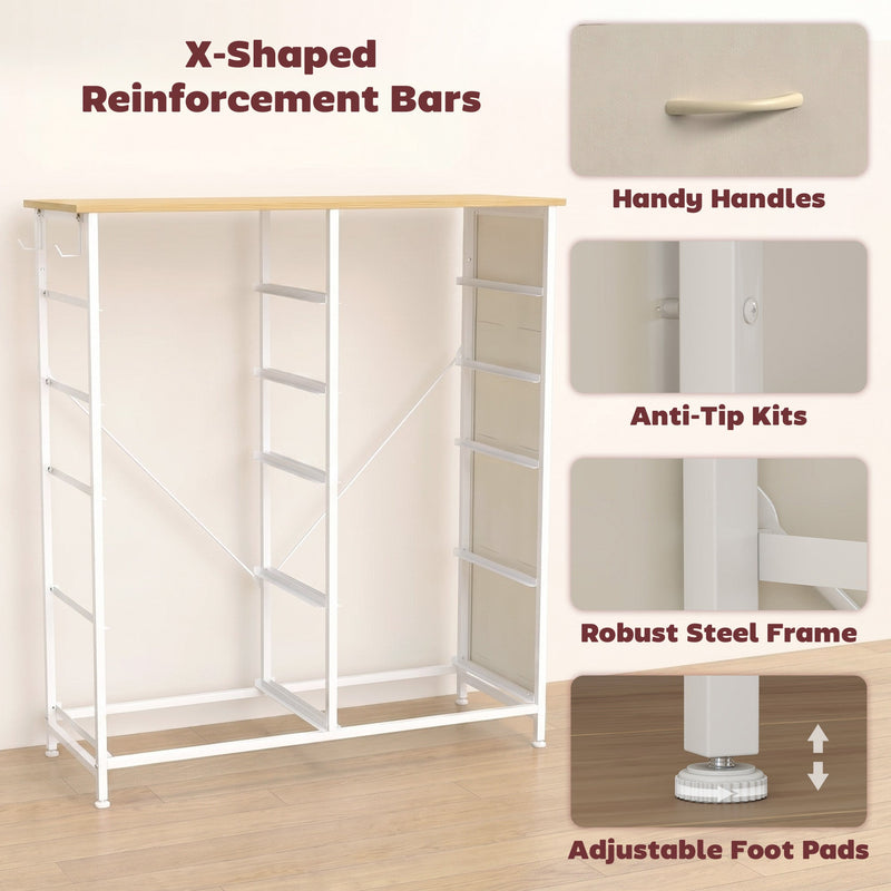 Steel frame with X-shaped reinforcement bars and adjustable feet