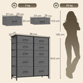 Dimensions diagram of the HOMCOM grey fabric chest of drawers showing 80W x 30D x 94.5H cm with drawer measurements