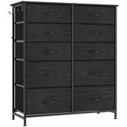 Black 10-drawer fabric chest of drawers with steel frame on a white background
