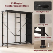 Rear view of the X-shaped steel bars with close-ups of the handles, anti-tip kit and foot pads