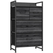 Front studio view of the 4-drawer chest with wood-grain drawer fronts and steel frame