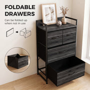 Bottom drawer pulled fully open with an inset of a fabric drawer folding flat