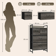 Dimensions diagram with 3 kg per drawer and 25 kg total load ratings
