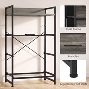 Steel frame structure with cross brace, plus close-ups of frame, handle and adjustable foot
