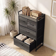 Corner placement with stacked books on top and the bottom drawer holding knitwear