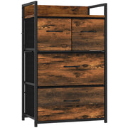 Rustic brown 4-drawer fabric chest of drawers with black steel frame