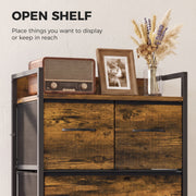 Close-up of the open top shelf displaying a radio, photo frame and dried flowers