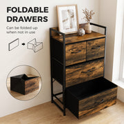 Foldable drawers shown with one large drawer open and a folded drawer in an inset
