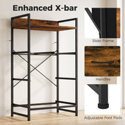 Bare steel frame with X-bar and close-ups of steel frame, handles and adjustable foot pads