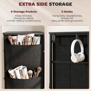 Close-up of the four side storage pockets and two hooks