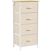 Studio three-quarter view of the fabric chest with wood-effect top and side hooks, shown in beige
