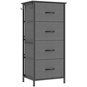 Grey 4-drawer fabric chest of drawers with steel frame on a white background
