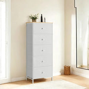 SONGMICS white chest of drawers with 5 fabric drawers, front view
