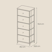 Close-up of fabric drawer front and steel frame