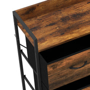 Close-up of the top corner and a black fabric drawer with handle