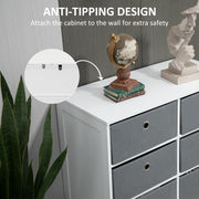 Anti-tipping design panel showing the wall attachment point at the top back of the chest